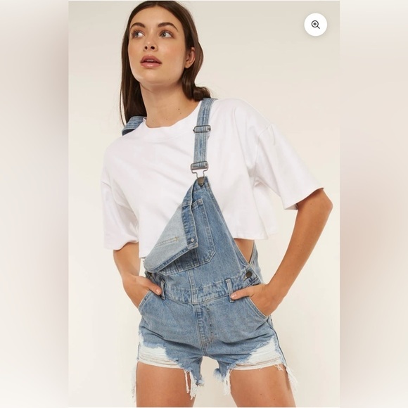 Nature Denim Veronica Overalls 100% cotton ripped Jean short overalls size:M - Picture 3 of 17